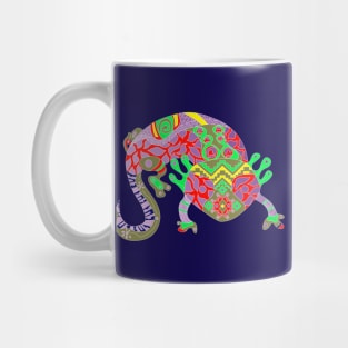 mexican cute axolotl ajolote ecopop in tribal art blue Mug